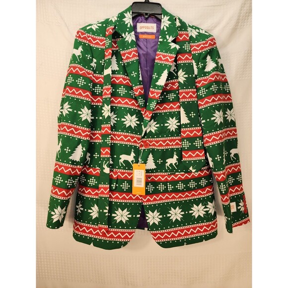 Opposuit Mens suit Size 36 Christmas Green Tree Holiday With Tie - Picture 2 of 16